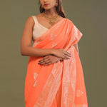 Orange Kota Saree With Butta'S And Temple Border Design