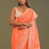 Orange Kota Saree With Butta'S And Temple Border Design