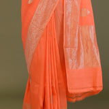 Orange Kota Saree With Butta'S And Temple Border Design