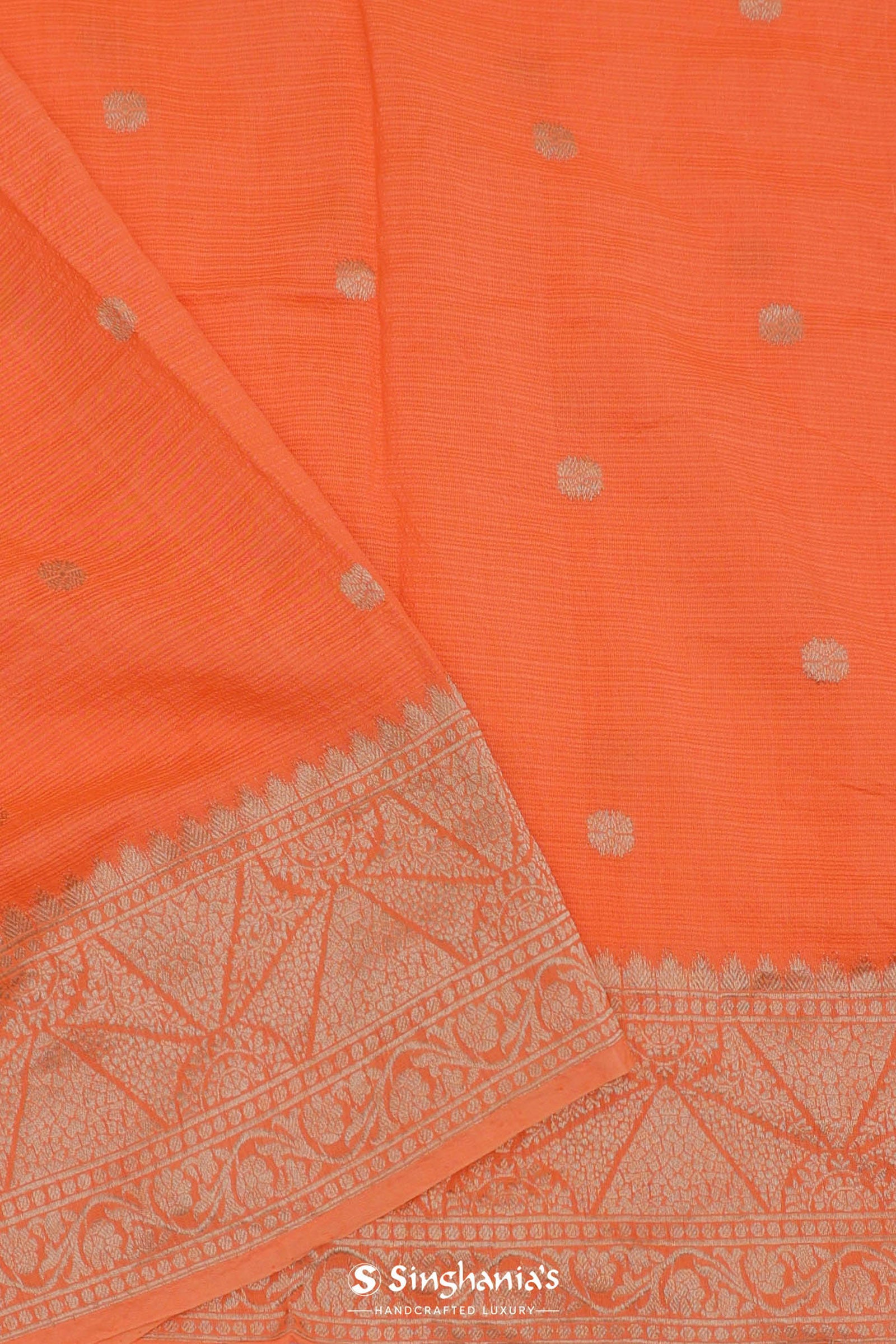 Orange Kota Saree With Butta'S And Temple Border Design