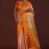 Peach Kanjivaram Tissue Saree With Contrast Border
