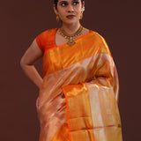 Peach Kanjivaram Tissue Saree With Contrast Border