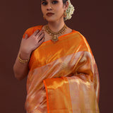 Peach Kanjivaram Tissue Saree With Contrast Border