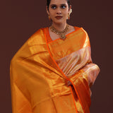 Peach Kanjivaram Tissue Saree With Contrast Border