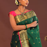 Bottle Green Kanjivaram Saree With Gold Zari Border