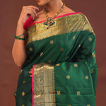 Bottle Green Kanjivaram Saree With Gold Zari Border