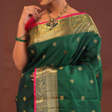 Bottle Green Kanjivaram Saree With Gold Zari Border