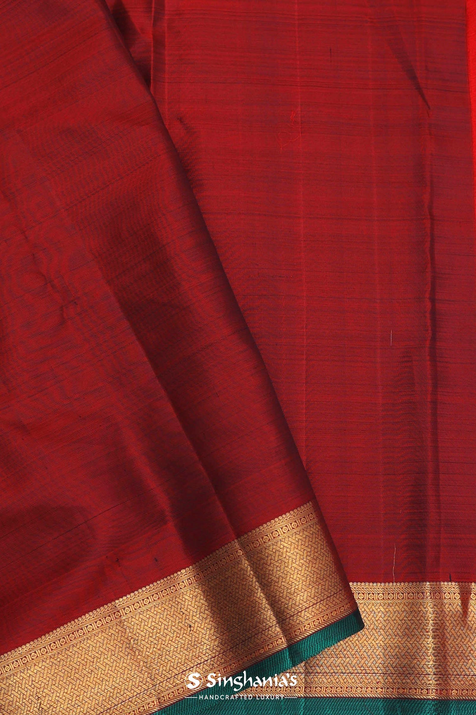 Bottle Green Kanjivaram Saree With Gold Zari Border
