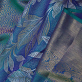 Bright Teal Blue Kanjivaram Saree With Floral Gold Zari