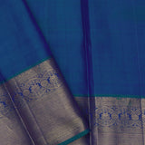 Bright Teal Blue Kanjivaram Saree With Floral Gold Zari