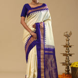Cream Kanjivaram Silk Saree With Contrast Border