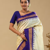 Cream Kanjivaram Silk Saree With Contrast Border