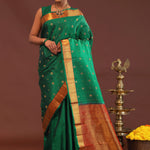 Bottle Green Kanjivaram Saree With Gold Zari Border