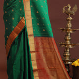 Bottle Green Kanjivaram Saree With Gold Zari Border