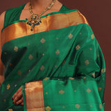 Bottle Green Kanjivaram Saree With Gold Zari Border