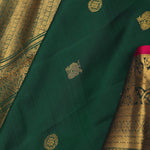 Bottle Green Kanjivaram Saree With Gold Zari Border