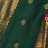 Bottle Green Kanjivaram Saree With Gold Zari Border