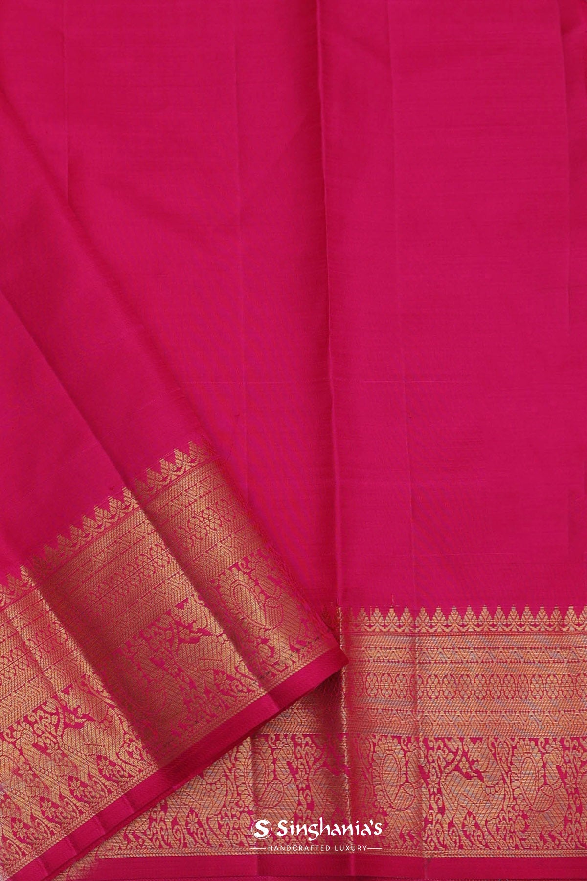 Bottle Green Kanjivaram Saree With Gold Zari Border