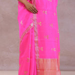 Hot Pink Banarasi Raw Mango Silk Saree With Gold Zari Buttis