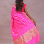 Hot Pink Banarasi Raw Mango Silk Saree With Gold Zari Buttis