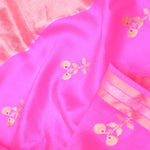 Hot Pink Banarasi Raw Mango Silk Saree With Gold Zari Buttis