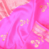 Hot Pink Banarasi Raw Mango Silk Saree With Gold Zari Buttis
