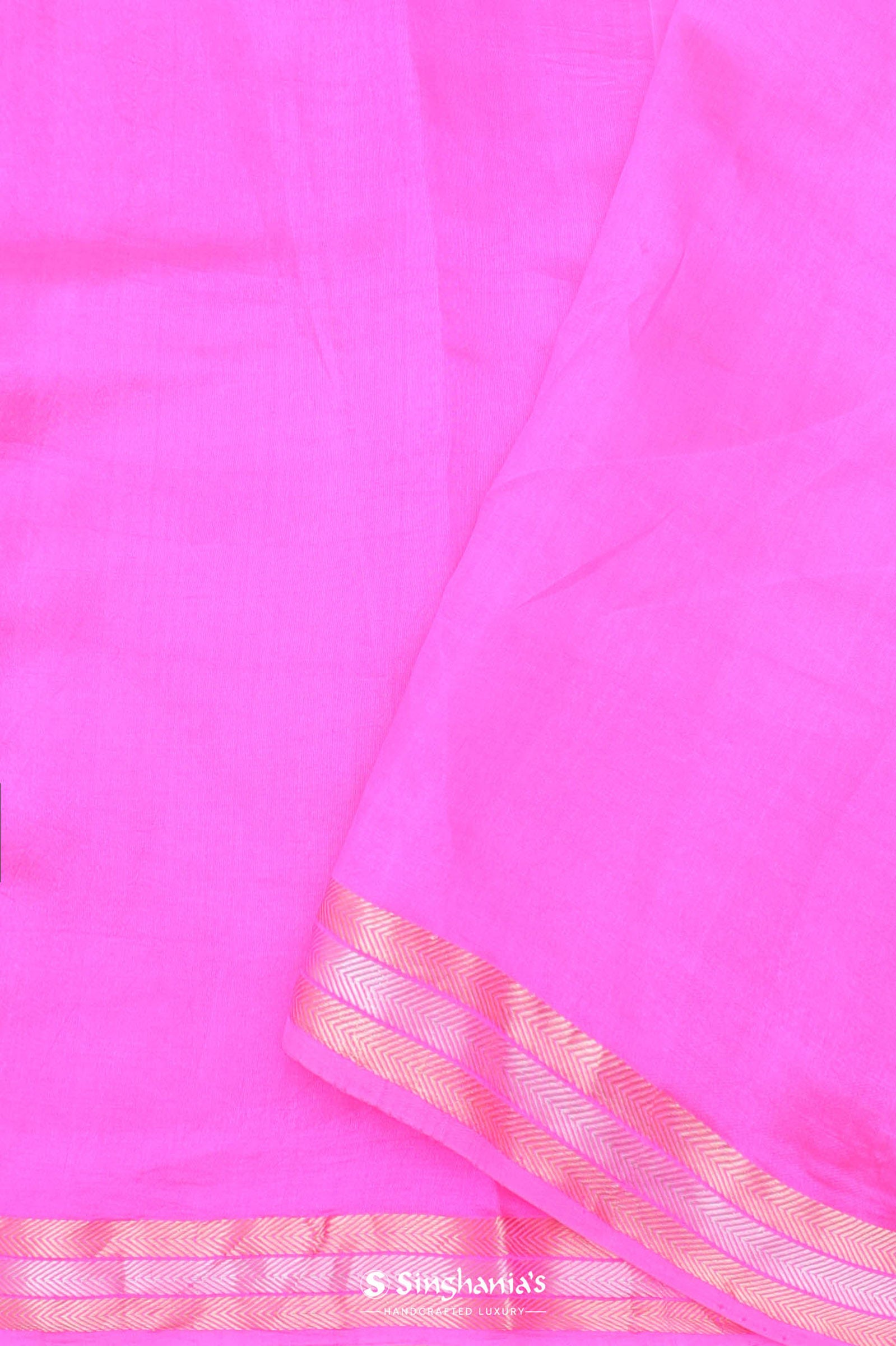 Hot Pink Banarasi Raw Mango Silk Saree With Gold Zari Buttis