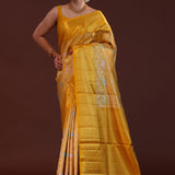 California Gold Kanjivaram Silk Saree With Elephants Motifs