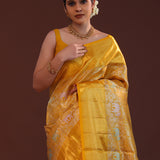 California Gold Kanjivaram Silk Saree With Elephants Motifs
