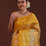 California Gold Kanjivaram Silk Saree With Elephants Motifs