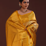 California Gold Kanjivaram Silk Saree With Elephants Motifs