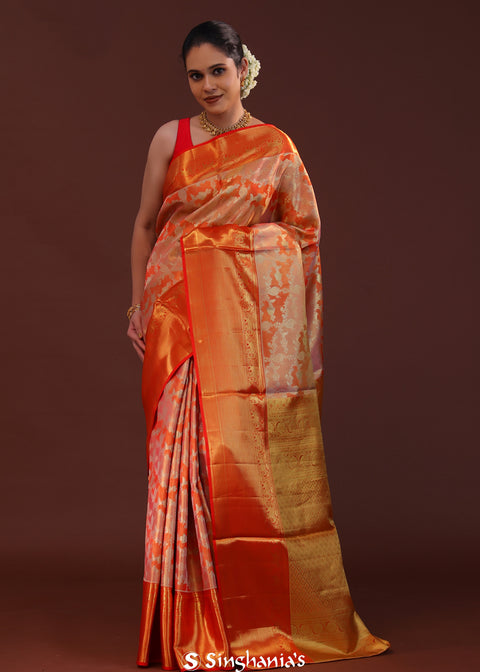 <img> Red Kanjivaram Tissue Saree With Rangkat Design