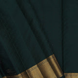 Dark Green Kanjivaram Saree With Leaf Jaal And Gold Zari Border