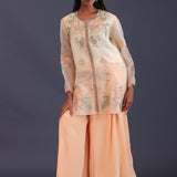 Pastel Peach Organza Cutdana Work Kurti Set