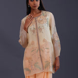 Pastel Peach Organza Cutdana Work Kurti Set