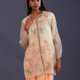 Pastel Peach Organza Cutdana Work Kurti Set