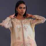 Pastel Peach Organza Cutdana Work Kurti Set