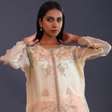 Pastel Peach Organza Cutdana Work Kurti Set