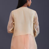 Pastel Peach Organza Cutdana Work Kurti Set