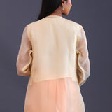 Pastel Peach Organza Cutdana Work Kurti Set