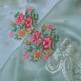Soft Pistachio Organza Embroidery Saree With Petit Point Buttis