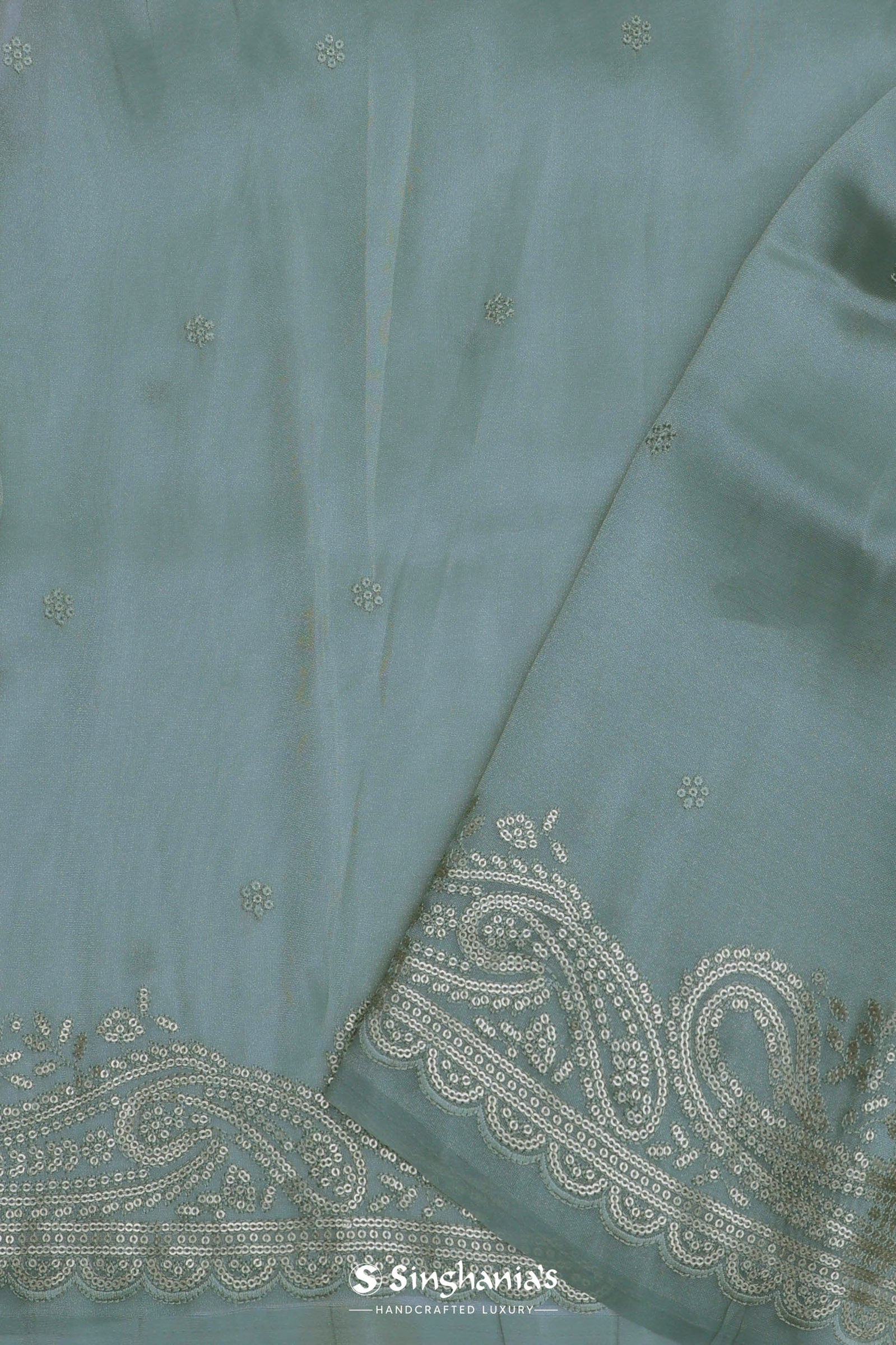 Soft Pistachio Organza Embroidery Saree With Petit Point Buttis