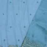 Sky Blue Organza Tissue Embroidery Saree With Petit Point Buttis