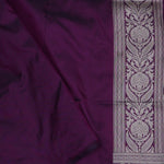 Burgundy Banarasi Silk Saree With Silver Zari Border