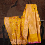 Vibrant Yellow Banarasi Silk Saree Adorned With Floral Embroidery