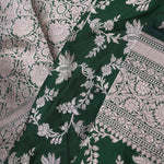 Dark Green Banarasi Silk Saree With Contrast Border