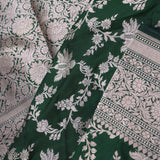Dark Green Banarasi Silk Saree With Contrast Border