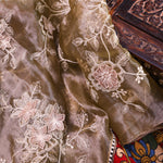 Elegant Peach Pink Tissue Organza Pen Kalamkari Saree