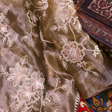 Elegant Peach Pink Tissue Organza Pen Kalamkari Saree