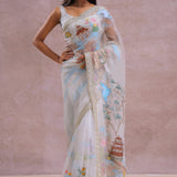 White Organza Embroidery Saree